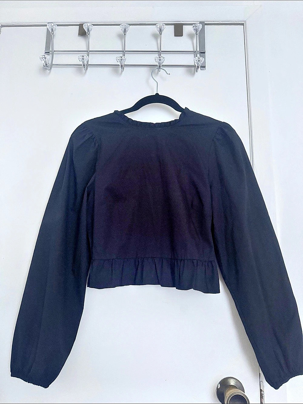 DIVIDED Black Cotton Peplum Blouse Size Medium